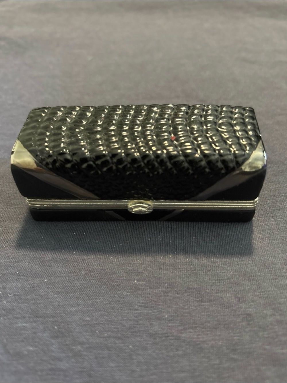 Black Textured Lacquered Minaudière Clutch